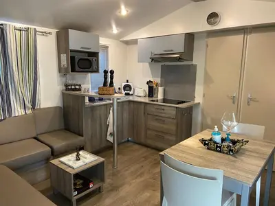 Cuisine ou kitchenette dans l'établissement Mobilhome 516