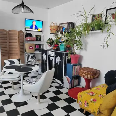 Coin salon dans l'établissement Petite maison mitoyenne, proche port & Arcachon