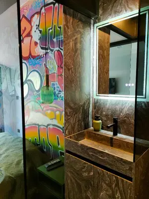 Salle de bains dans l'établissement Chambre Street Art