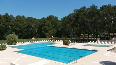 Piscine de l'établissement Mobil Home Moderne avec grand terrasse ou située à proximité