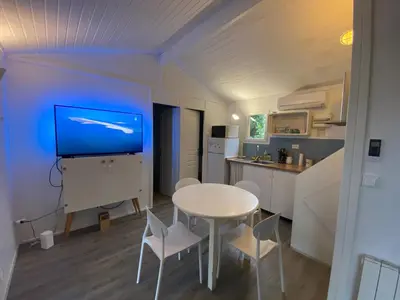 Cuisine ou kitchenette dans l'établissement Le chalet Arcachonais