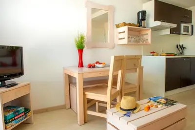 Cuisine ou kitchenette dans l'établissement Résidence Goélia Les Jardins de l'Oyat