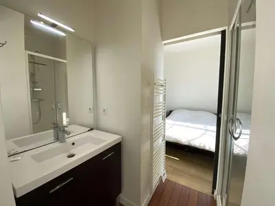 Salle de bains dans l'établissement LUTZY Maison moderne au calme piscine
