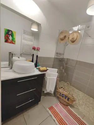 Salle de bains dans l'établissement Appartement charmant à la Teste de Buch