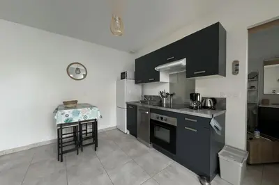 Cuisine ou kitchenette dans l'établissement Studio tout confort + terrasse