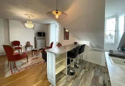 Cuisine ou kitchenette dans l'établissement Le balcon des thermes