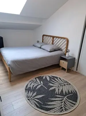Un ou plusieurs lits dans un hébergement de l'établissement Spacieux appartement neuf au cœur de Bisca plage