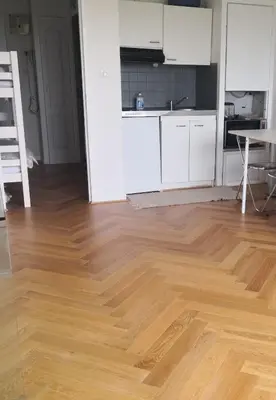 Cuisine ou kitchenette dans l'établissement Appartement Biscarrosse plage front de mer 4 personnes