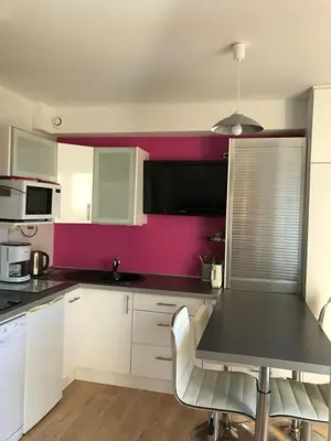 Cuisine ou kitchenette dans l'établissement T2 Vue Piscine et Lac