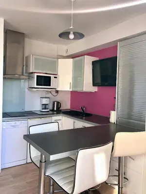 Cuisine ou kitchenette dans l'établissement T2 Vue Piscine et Lac