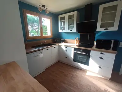 Cuisine ou kitchenette dans l'établissement Jolie maison landaise tout confort