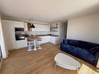 Cuisine ou kitchenette dans l'établissement T2 cabine avec terrasse et vue océan à Vieux-Boucau - FR-1-379-176