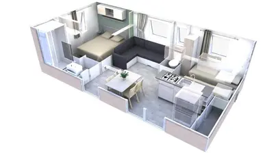 Cuisine ou kitchenette dans l'établissement Mobil-home confort 6 personnes