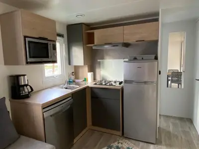 Cuisine ou kitchenette dans l'établissement Mobil-home