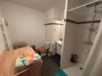 Salle de bains dans l'établissement Appartement au calme à 10min des plages - avec Rez de Jardin et Terrasse