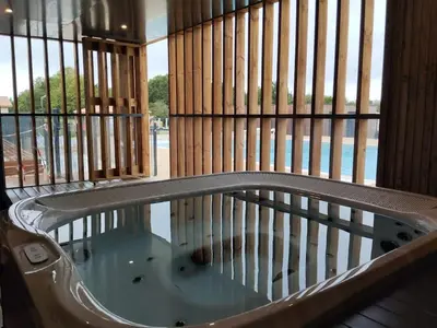Piscine de l'établissement Chalet familial avec SPA ou située à proximité