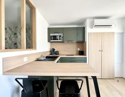Cuisine ou kitchenette dans l'établissement Le Safari - Neuf - Parking Privé - Calme - Wifi - Clim
