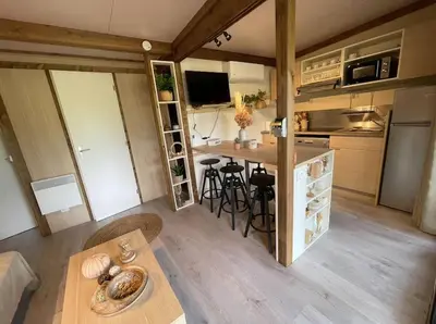 Cuisine ou kitchenette dans l'établissement Mobilhome 212 6 couchages camping 4 étoiles