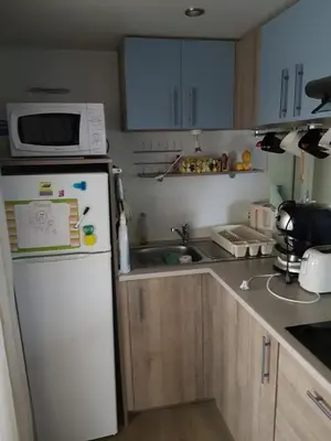 Cuisine ou kitchenette dans l'établissement Mobilhome climatisé 6 pers