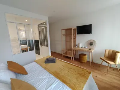 Télévision ou salle de divertissement dans l'établissement chambres d'hôtes numéro 2 Le Bedat côté jardin
