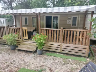 Jardin de l'établissement Mobil home 8 personnes 3 chambres