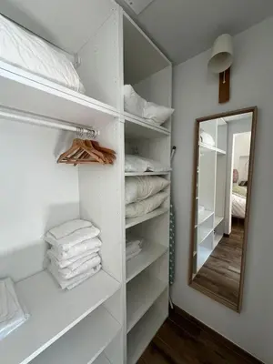 Un ou plusieurs lits dans un hébergement de l'établissement Maison de vacances 4 étoiles, Mimizan plage sud