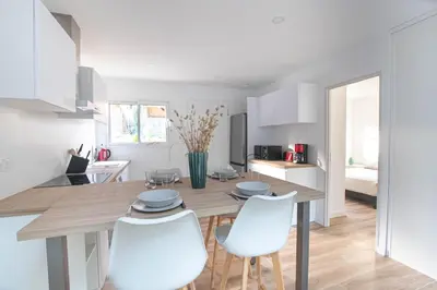 Cuisine ou kitchenette dans l'établissement La Villa Canopée du Lac