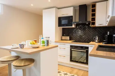 Cuisine ou kitchenette dans l'établissement Magnifique Appartement Biscarrosse Bourg