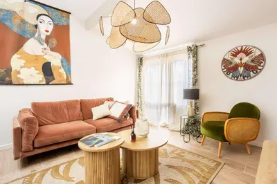 Coin salon dans l'établissement Magnifique Appartement Biscarrosse Bourg