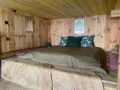 Un ou plusieurs lits dans un hébergement de l'établissement New wooden house 300 m from beach, forest, 1 to 11 people