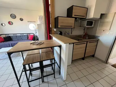 Cuisine ou kitchenette dans l'établissement Studio mimizan