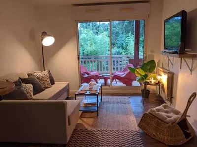 Coin salon dans l'établissement Capbreton 2 bedroom apartment between forest and beach