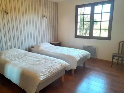 Un ou plusieurs lits dans un hébergement de l'établissement Maison charmante près de l'océan à Lit-et-Mixe - FR-1-50-170