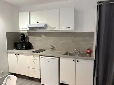 Cuisine ou kitchenette dans l'établissement Appartement cosy, terrasse privée, parking, centre ville