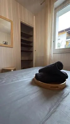 Un ou plusieurs lits dans un hébergement de l'établissement DaxLodge T3 cosy
