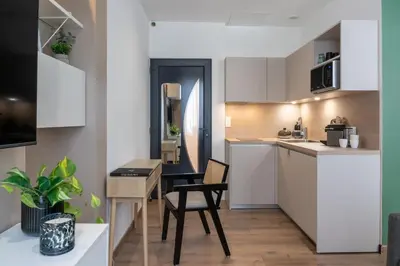 Cuisine ou kitchenette dans l'établissement Charmant studio lumineux au coeur du centre ville