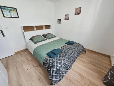 Un ou plusieurs lits dans un hébergement de l'établissement Family home, 3 bedrooms and private pool