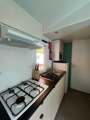 Cuisine ou kitchenette dans l'établissement Mobilhome Sauvage