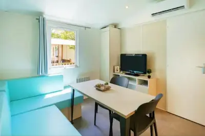 Télévision ou salle de divertissement dans l'établissement Mobilhome Sauvage