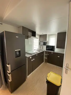 Cuisine ou kitchenette dans l'établissement Mobile home à Mimizan