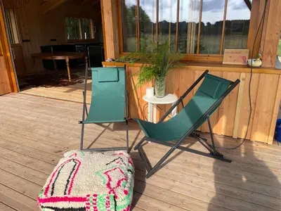 Balcon ou terrasse dans l'établissement Belle maison contemporaine en bois des Landes - Proche Contis Plage - Océan