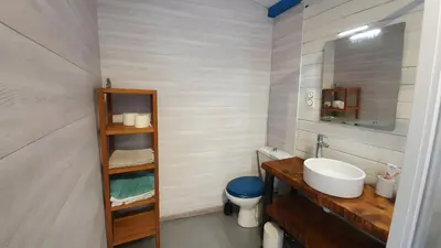 Salle de bains dans l'établissement Maison avec piscine proche océan