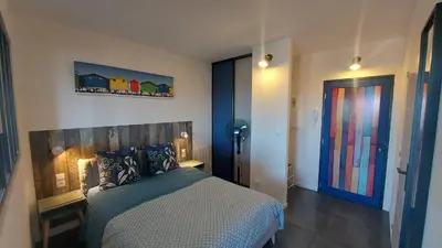 Un ou plusieurs lits dans un hébergement de l'établissement Mimizan Plage - Grand Studio 3 étoiles - 1 à 4 pers - Tout confort - 6 mn à pieds de la plage