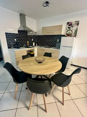 Cuisine ou kitchenette dans l'établissement appartement cosy avec terrasse