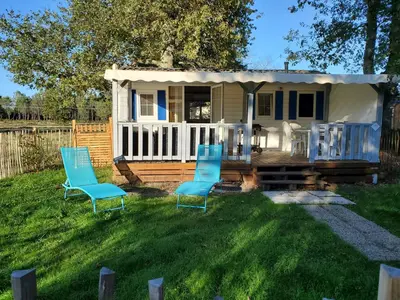 Jardin de l'établissement Mobilhome vue sur la lande