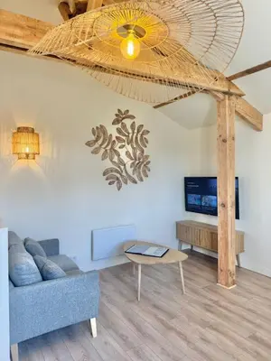 Télévision ou salle de divertissement dans l'établissement Aux portes de la plage, entièrement rénovés, climatisation, wifi, Parking gratuit, linge de maison fournit, ménage en fin de séjour compris
