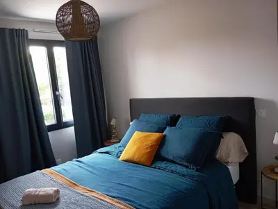 Un ou plusieurs lits dans un hébergement de l'établissement Maison neuve à 7km of Plage de Contis