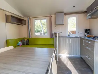 Cuisine ou kitchenette dans l'établissement Mobil home pour 7 pers avec terrasse à Soustons - API-1-52-418