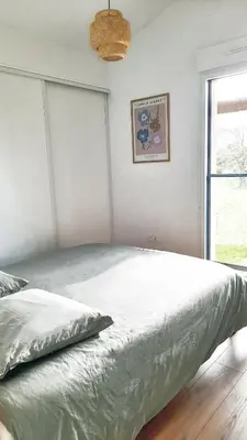 Un ou plusieurs lits dans un hébergement de l'établissement Villa 6 personnes avec piscine Moliets-et-Maa