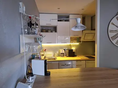 Cuisine ou kitchenette dans l'établissement Entre mer et golf